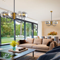 Modern American chandelier-black gold iron glass lampshade -10 bulbs -G9 lamp holder