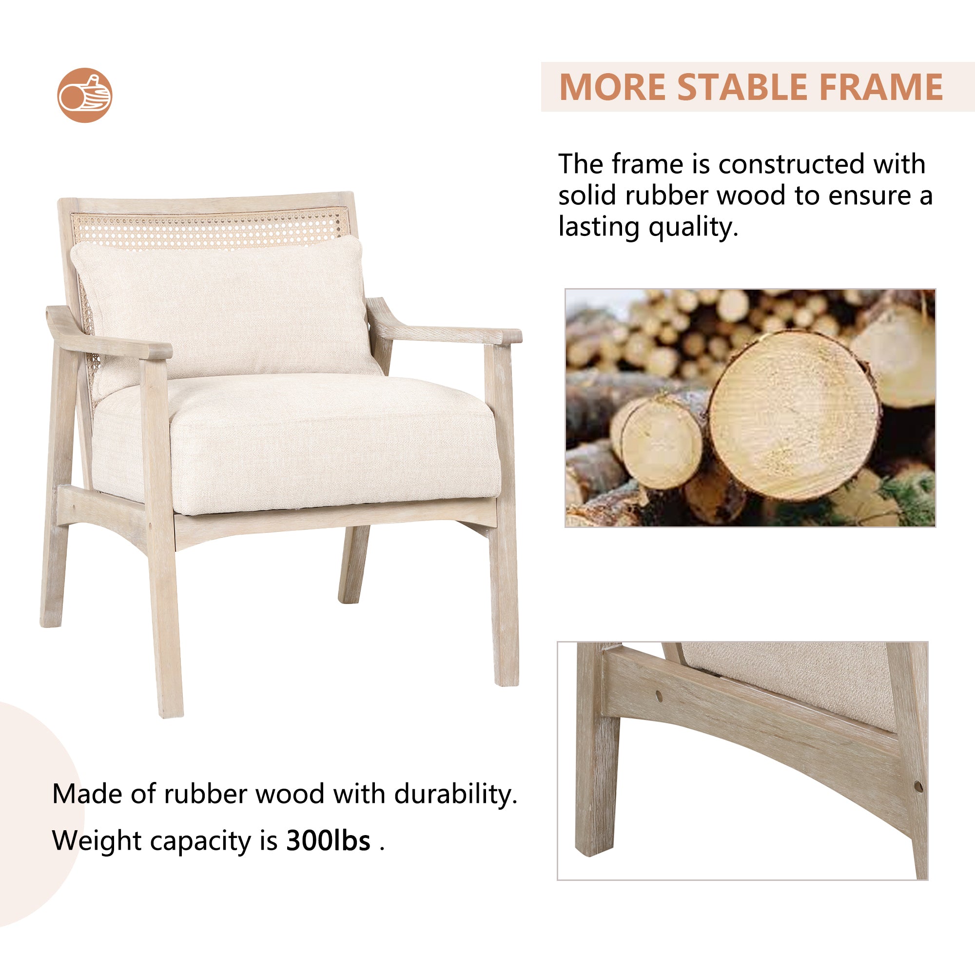 Farmhouse Style Accent Chair with Lumbar Pillow - Natural