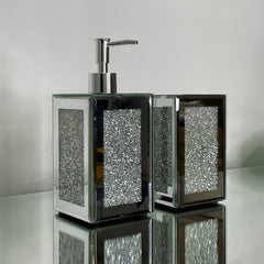 Ambrose Exquisite 2 Piece Square Soap Dispenser and Toothbrush Holder - Silver