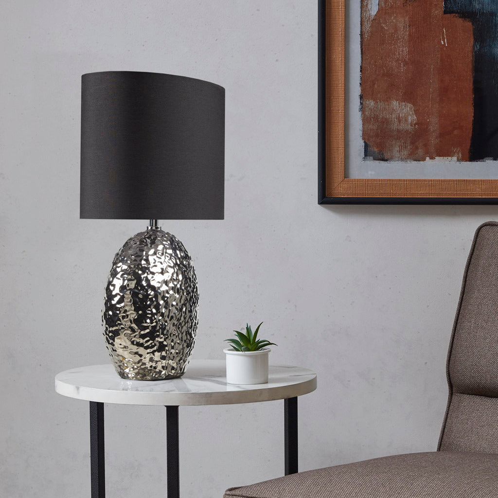 Alessio Oval Ceramic Table Lamp - Silver