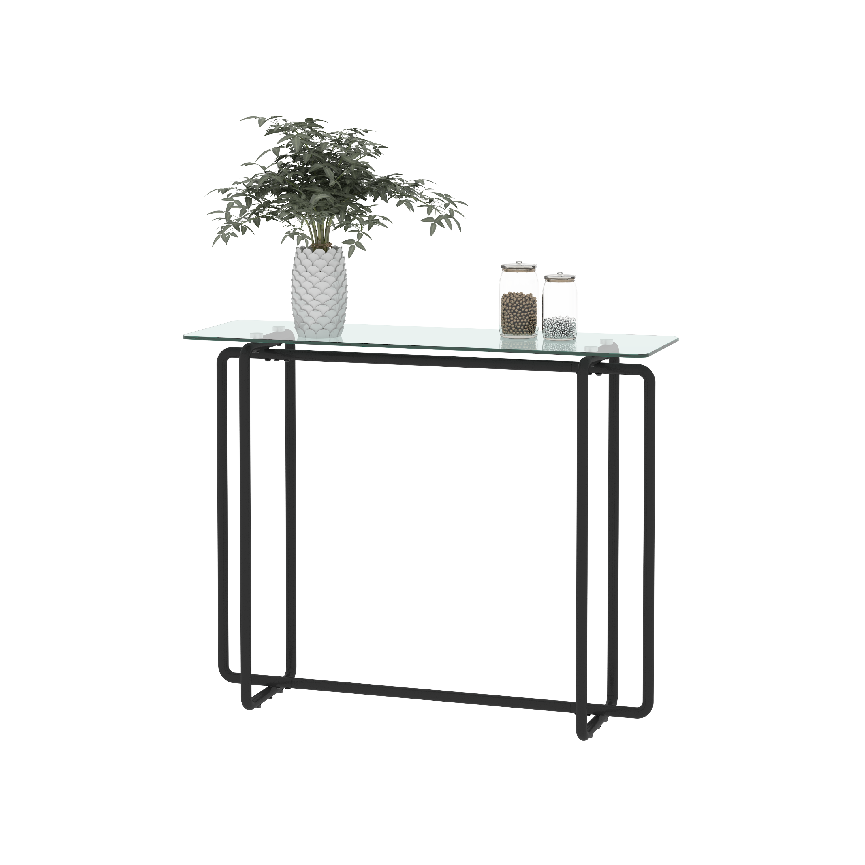 Console Table Single Layer Tempered Glass Rectangular Porch Table Black Leg -Transparent