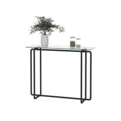 Console Table Single Layer Tempered Glass Rectangular Porch Table Black Leg -Transparent