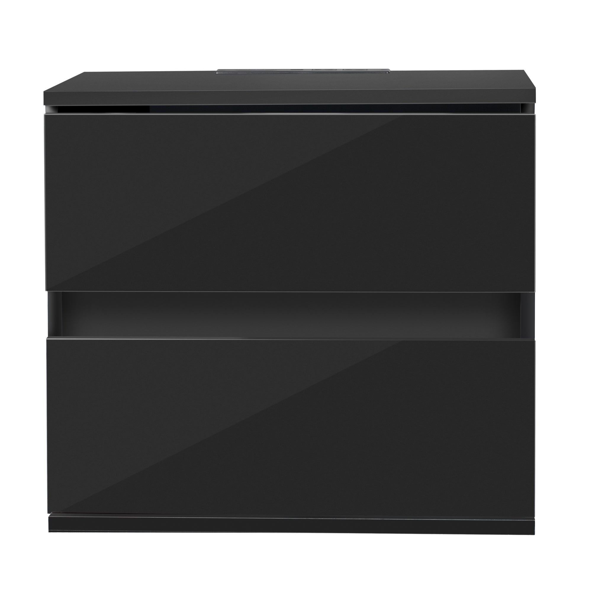 Nightstand with 2 Drawers, USB Charging Ports, Wireless Charging and Remote Control LED Light - Black