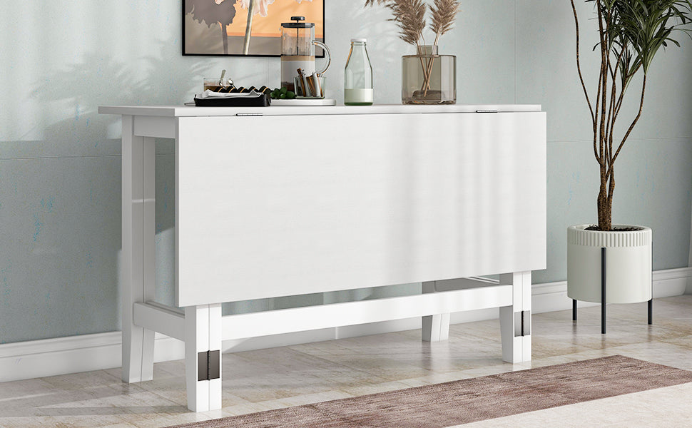 Farmhouse Wood Extendable Dining Table with Drop Leaf for Small Places - White