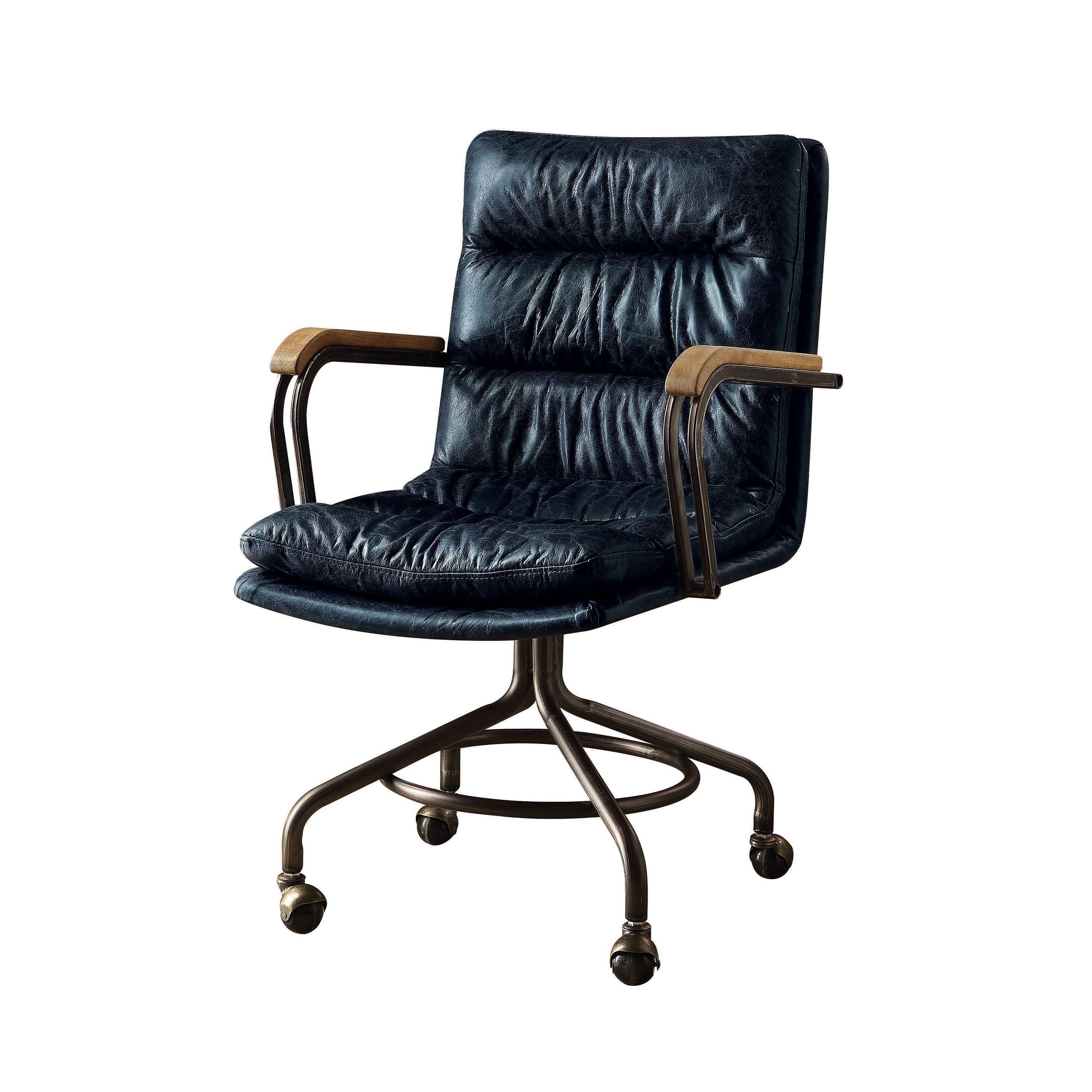 Vintage Office Chair, Top Grain Leather - Blue