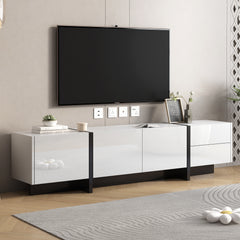 Contemporary Design TV Stand for TVs Up to 80” with High Gloss UV Surface - White & Black