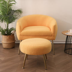 Accent Chair with Ottoman/Gold Legs, Modern Accent Chair for Living Room, Bedroom or Reception Room,Teddy Short Plush Particle Velvet Armchair with Ottoman - Yellow