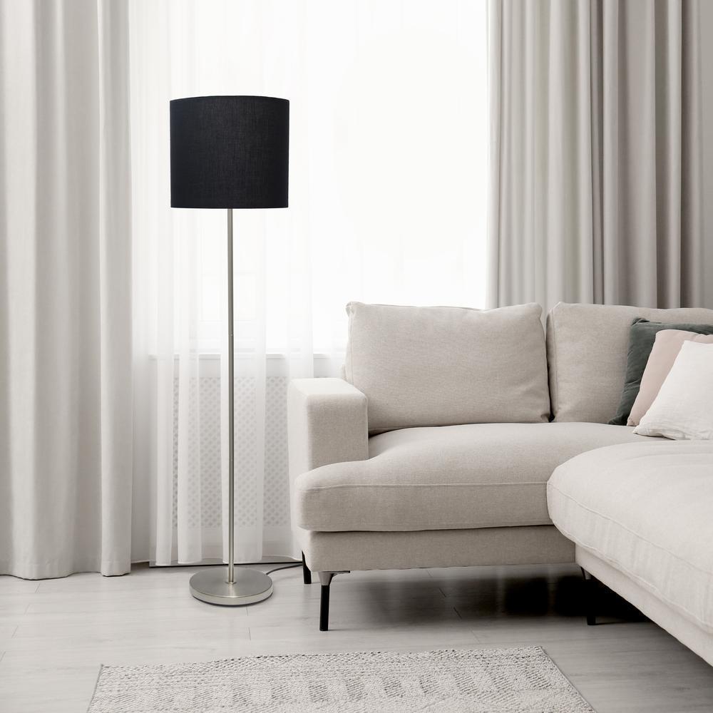 Brushed Nickel Drum Shade Floor Lamp - Black