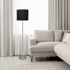 Brushed Nickel Drum Shade Floor Lamp - Black