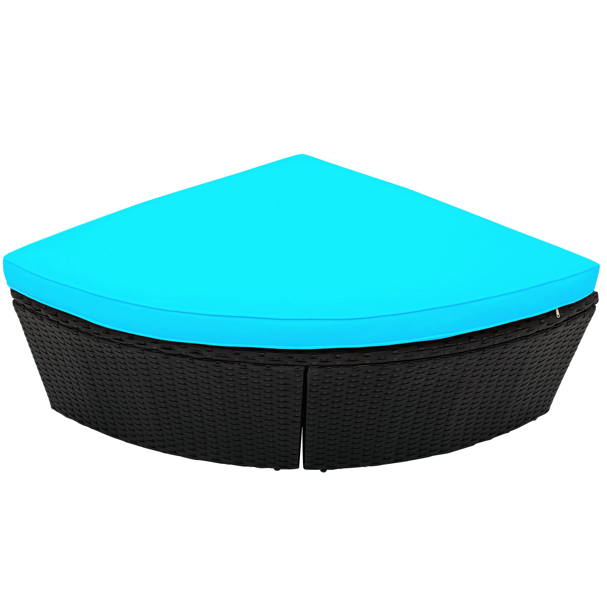 Outdoor rattan daybed sunbed with Retractable Canopy Wicker Furniture, Round Outdoor Sectional Sofa Set, Black Wicker Furniture Clamshell  Seating with Washable Cushions - Blue