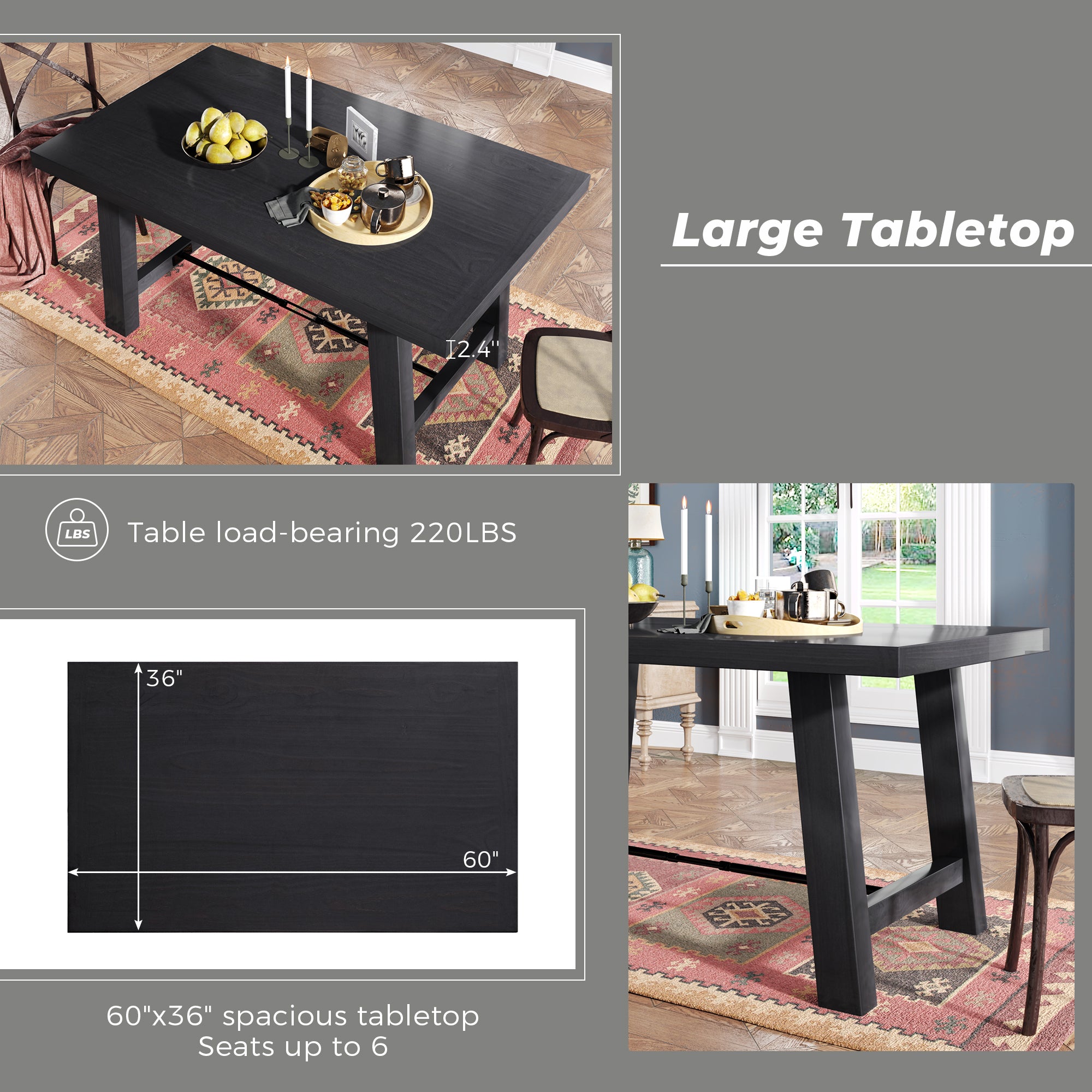 Dining Rectangular Table, Seats up to 6 - Espresso