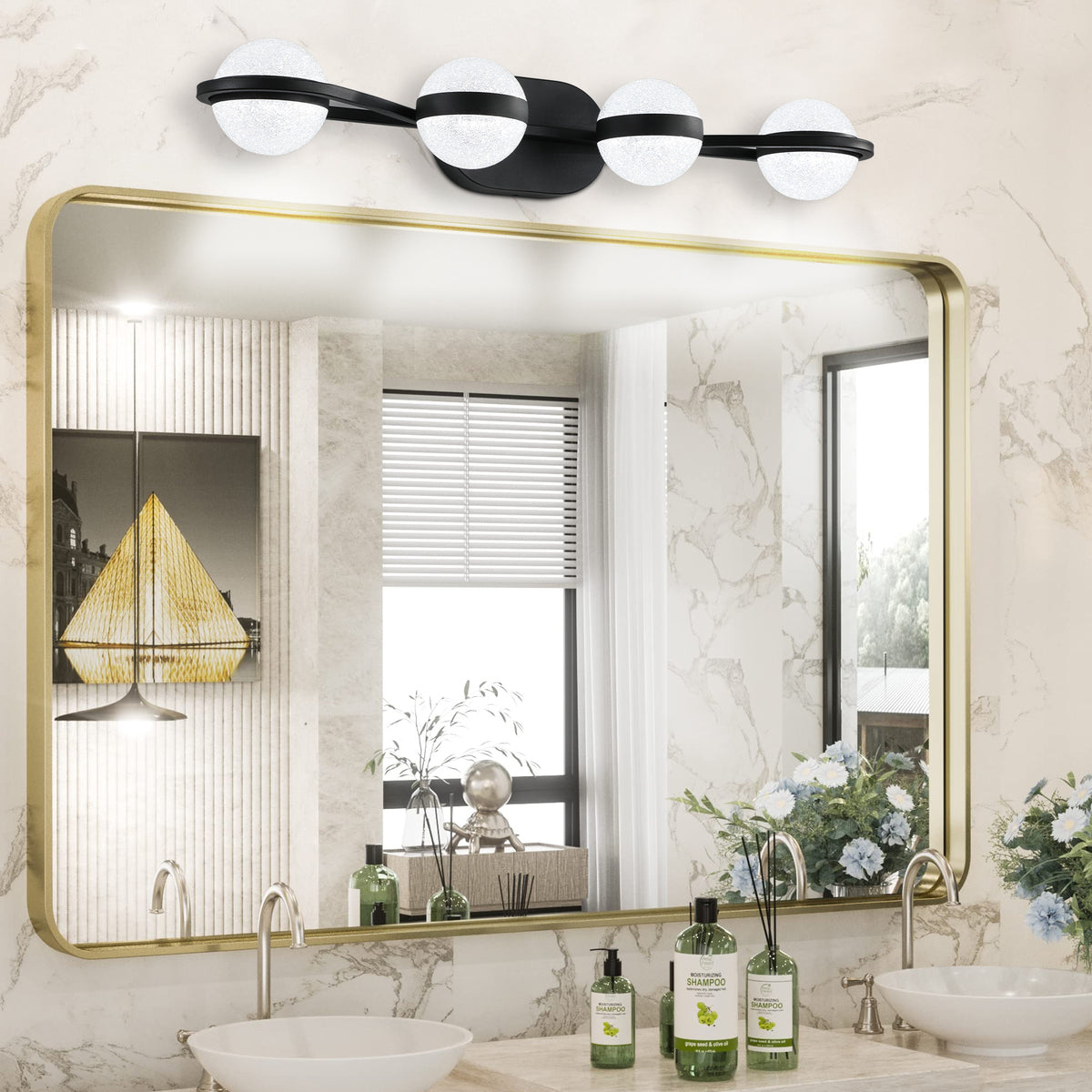 Vanity Lights With 4 LED Bulbs For Bathroom Lighting - Black