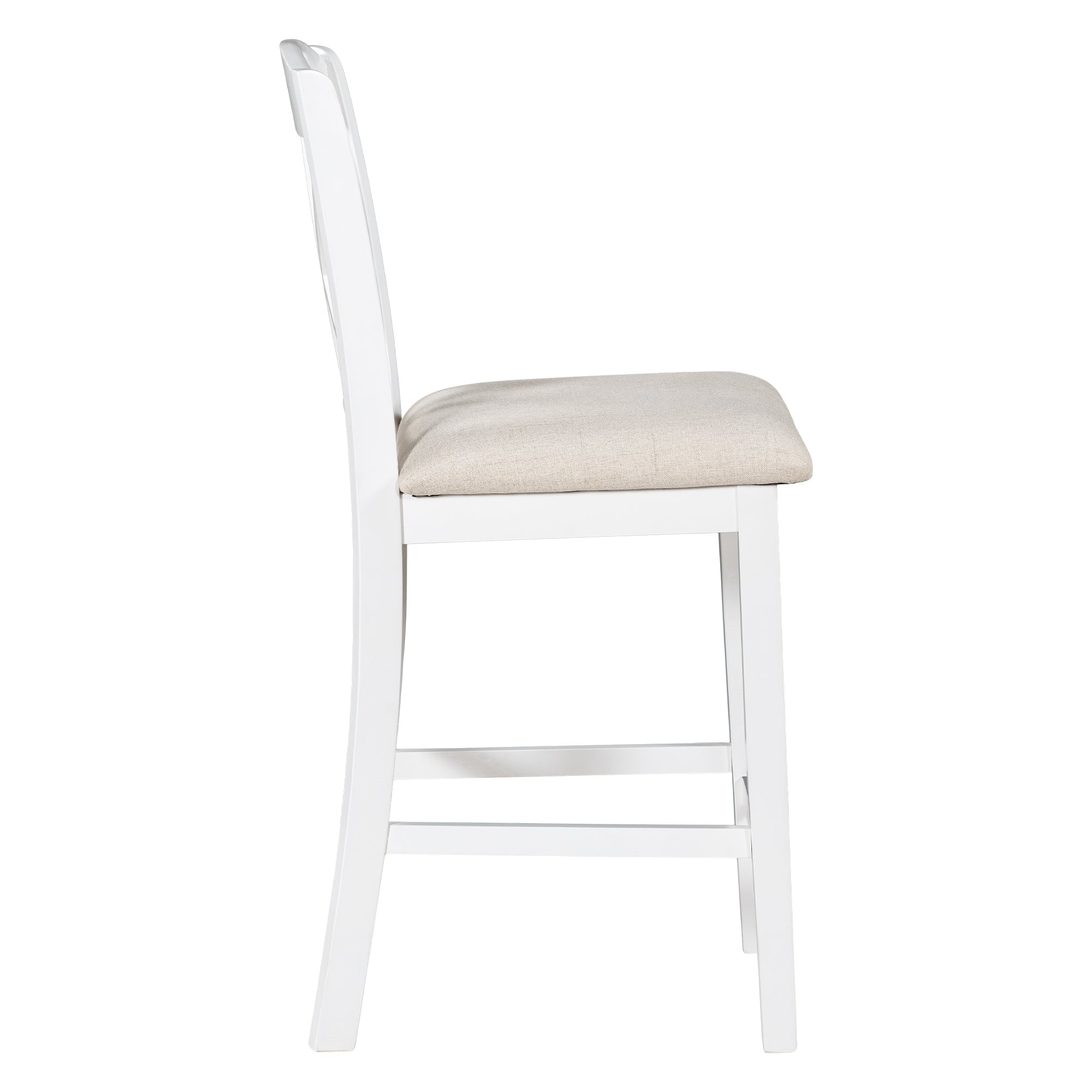 Counter Height Wood Upholstered Dining Chairs with Cross Backs (Set of 4) - White+Beige