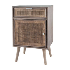 28"Tall Storage Cabinet with Grey Finished Surface Bohemian Handicraft Bedside Table with Drawer and Door