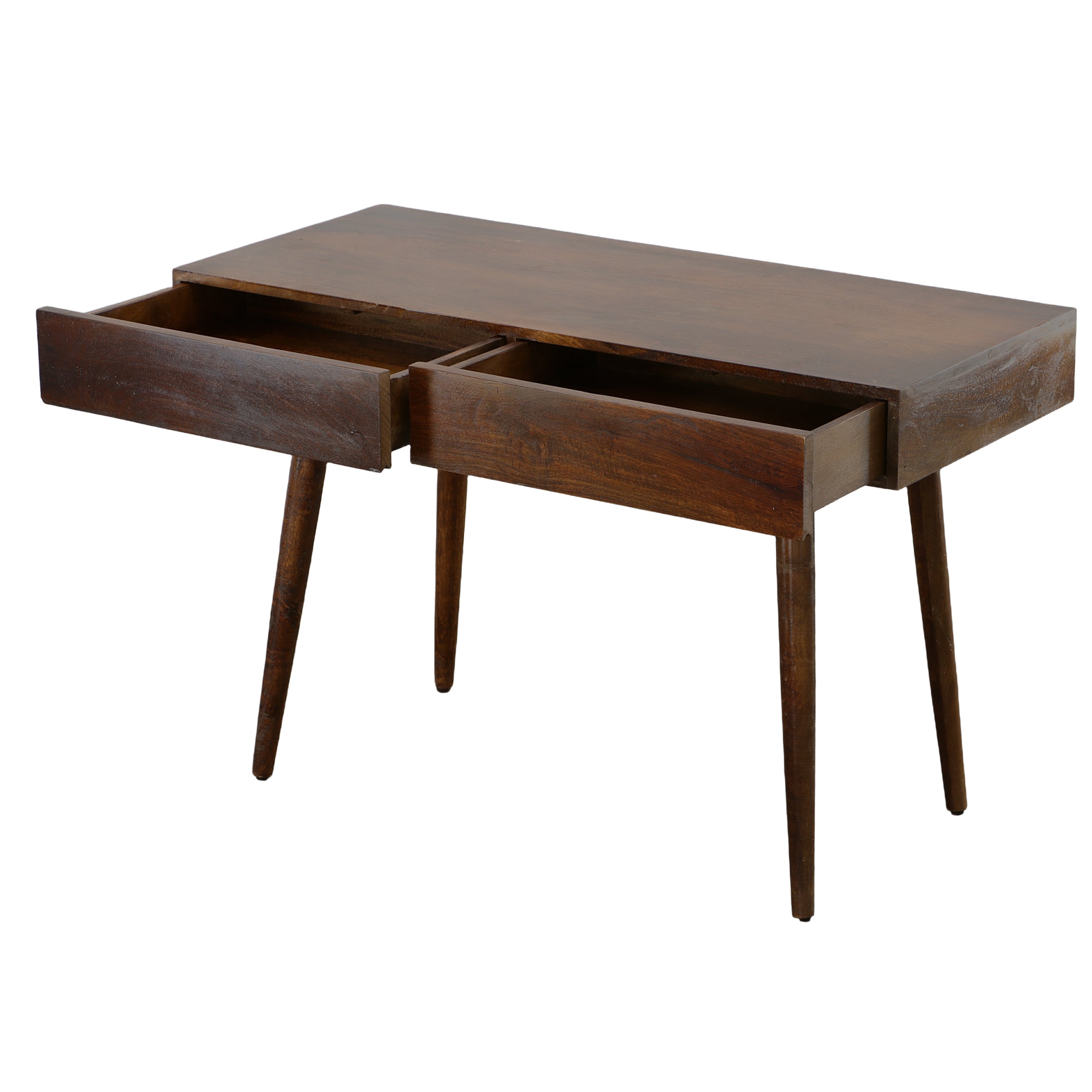 Mango Wood Writing Desk with 2 Drawers and Tapered Legs - Brown