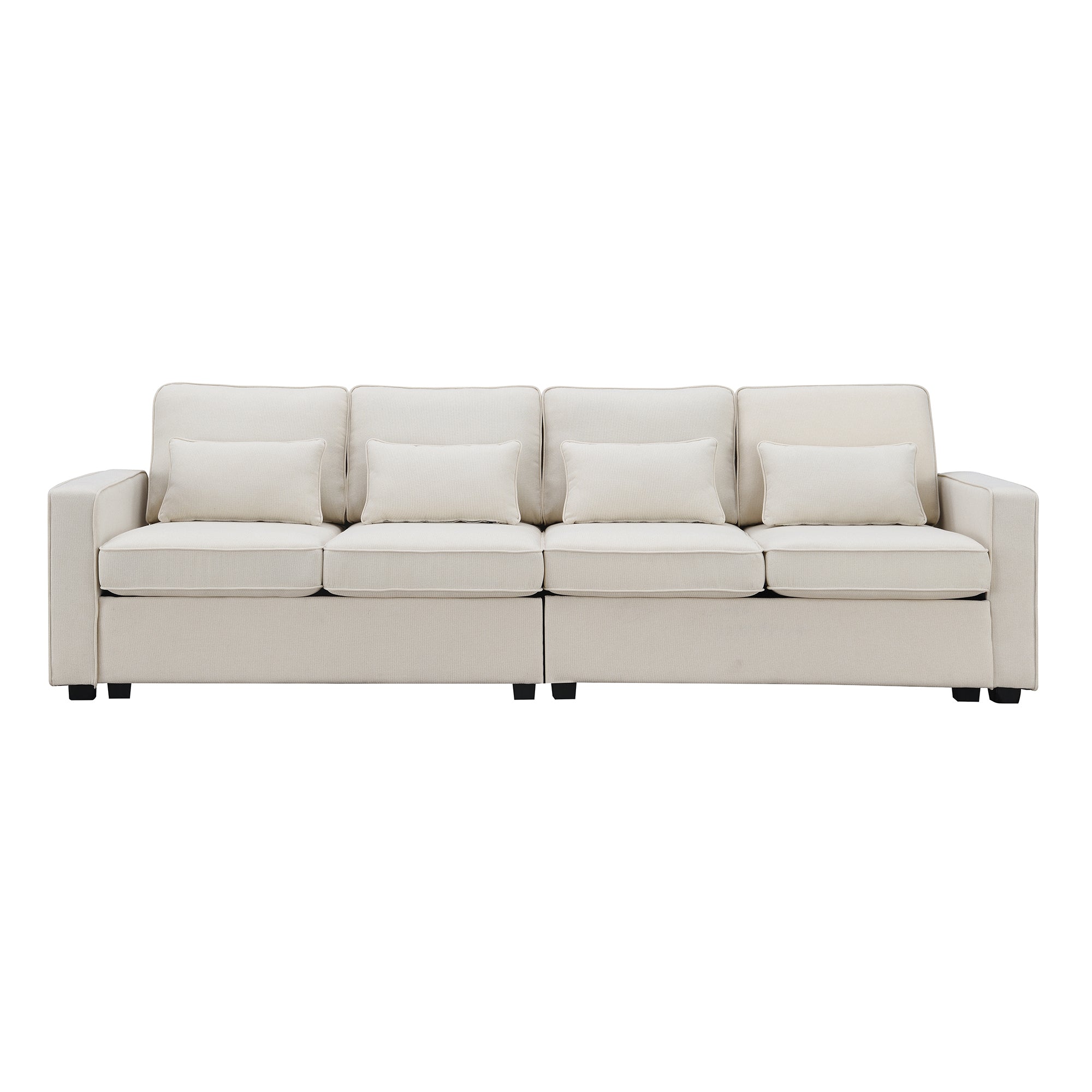 104" 4-Seater Modern Linen Fabric Sofa with Armrest Pockets and 4 Pillows,Minimalist Style Couch - Beige