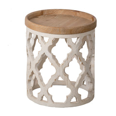 French Country Large Distressed White Side Table 23"