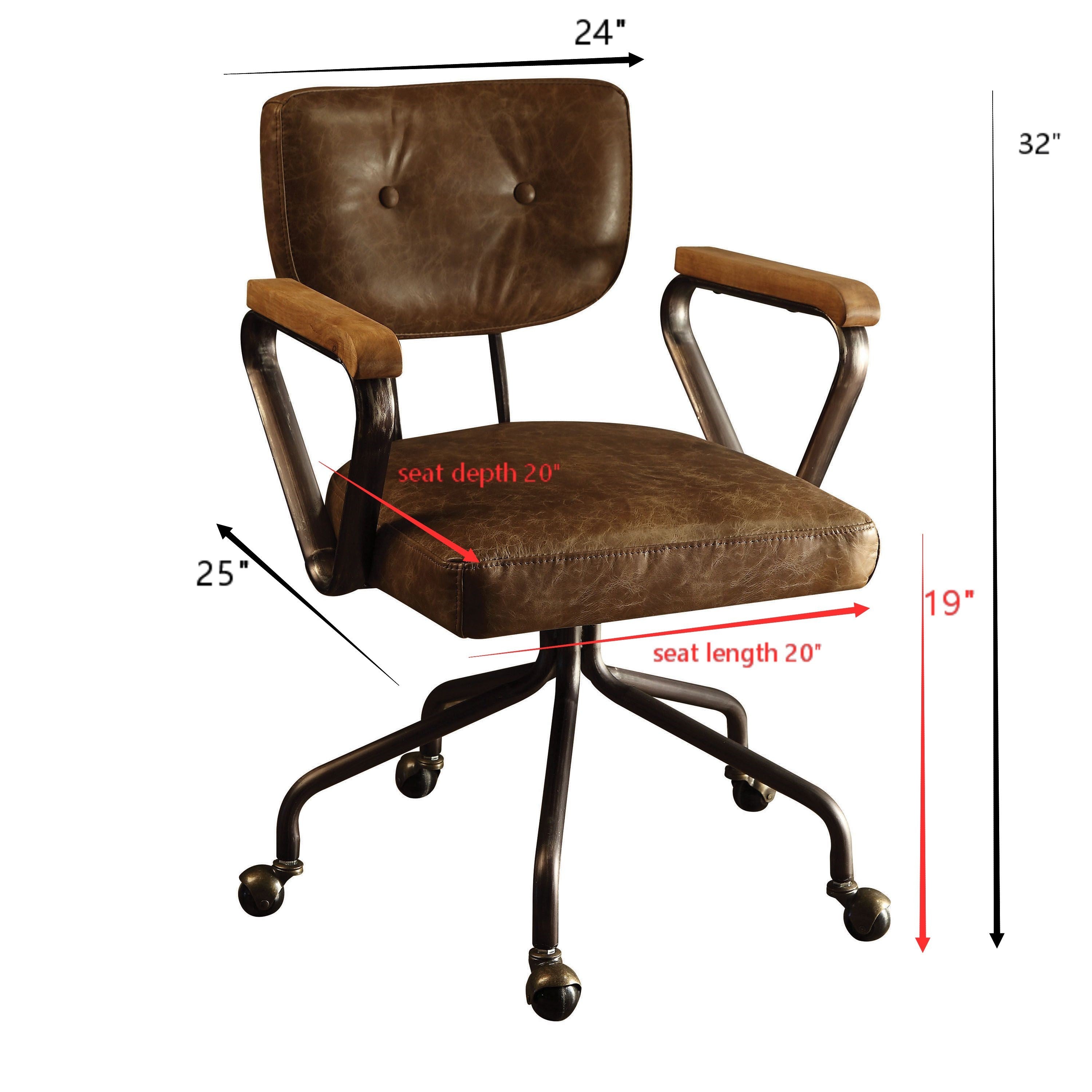 Vintage Office Chair, Top Grain Leather - Whiskey Brown