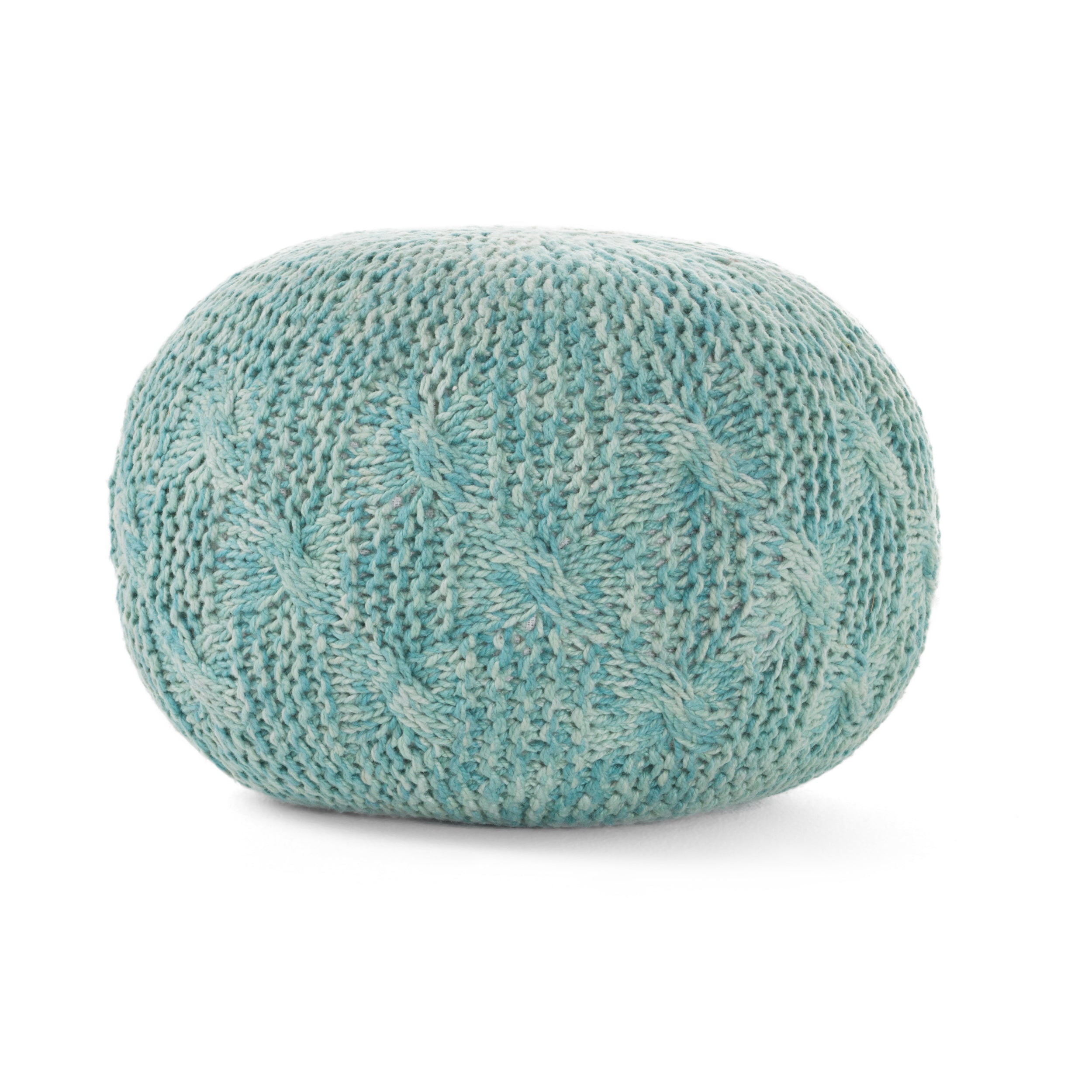 Handcrafted Modern Fabric Weave Pouf - Aqua Blue