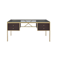 Clear Glass with Metal Frame Desk - Gold & Brown finish