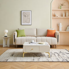 Modern Sofa Couch, Fabric Loveseats Couch with 2 Side Pockets, Deep Seat Sofa Movable Back, 76.3 inch  - Rice White