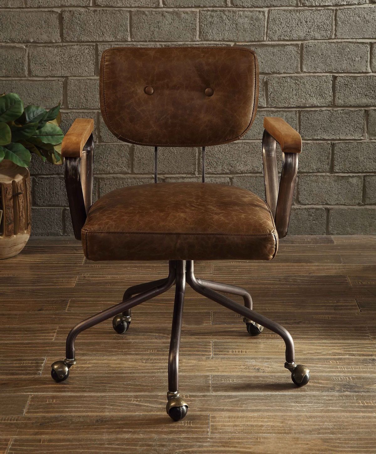 Vintage Office Chair, Top Grain Leather - Whiskey Brown