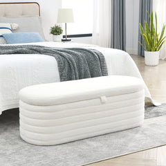 Storage Ottoman Bench Upholstered Fabric Storage - White Teddy