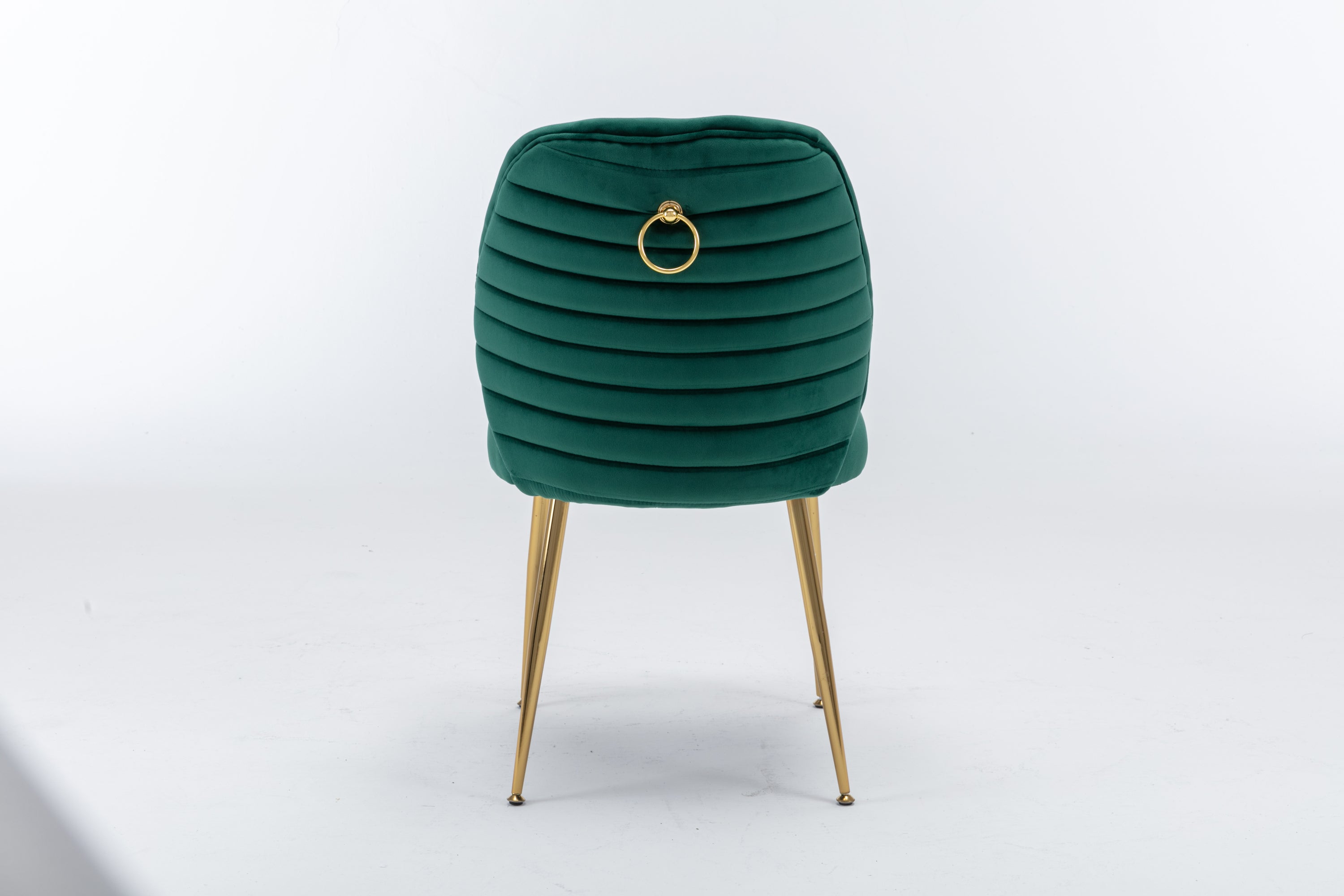 Modern Woven Velvet Upholstered Dining Chairs with Barrel Backrest and Gold Metal Legs (Set of 2) - Green