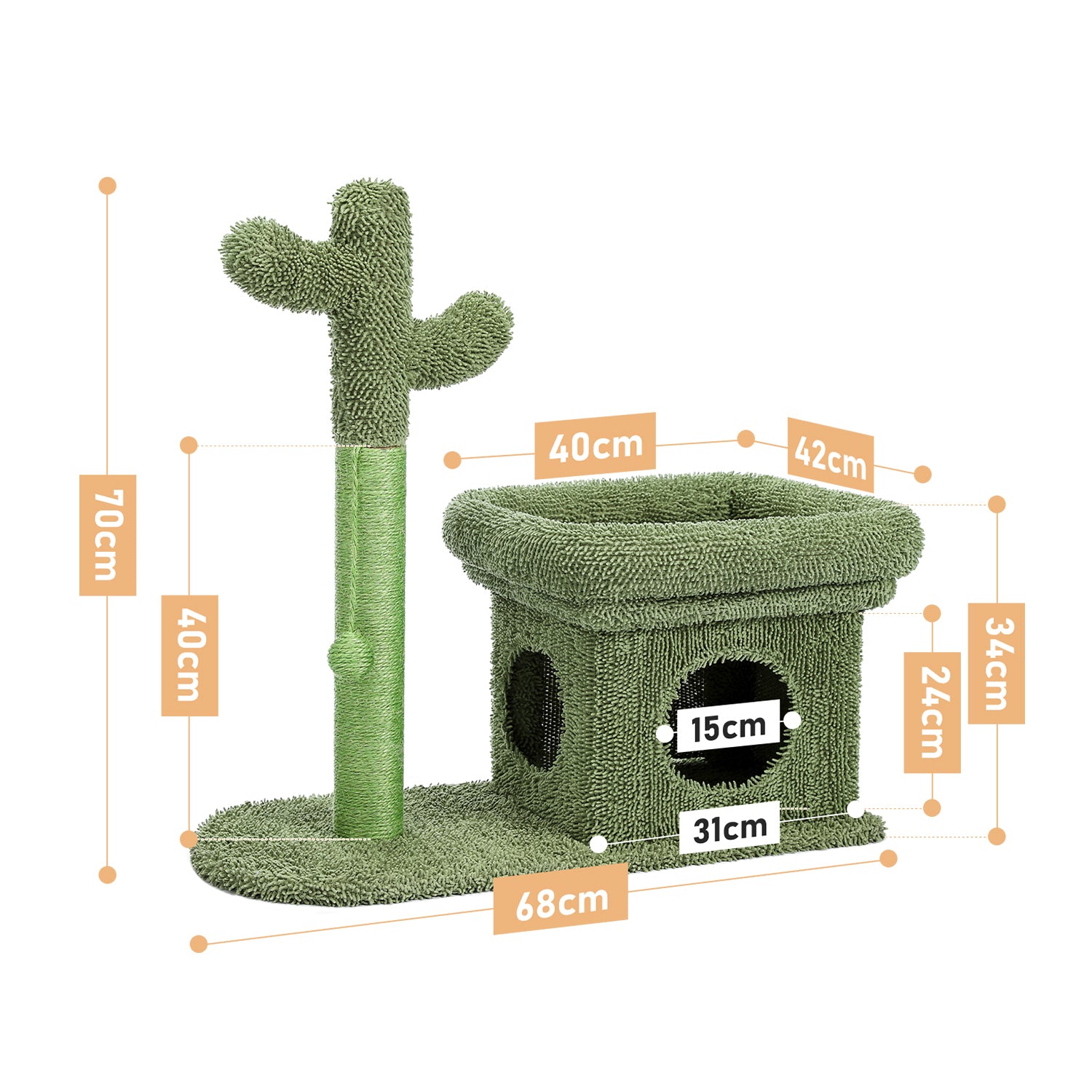 Cat Tree 27.6 inches with Cactus Scratching Posts with Ball and Cat House - Green