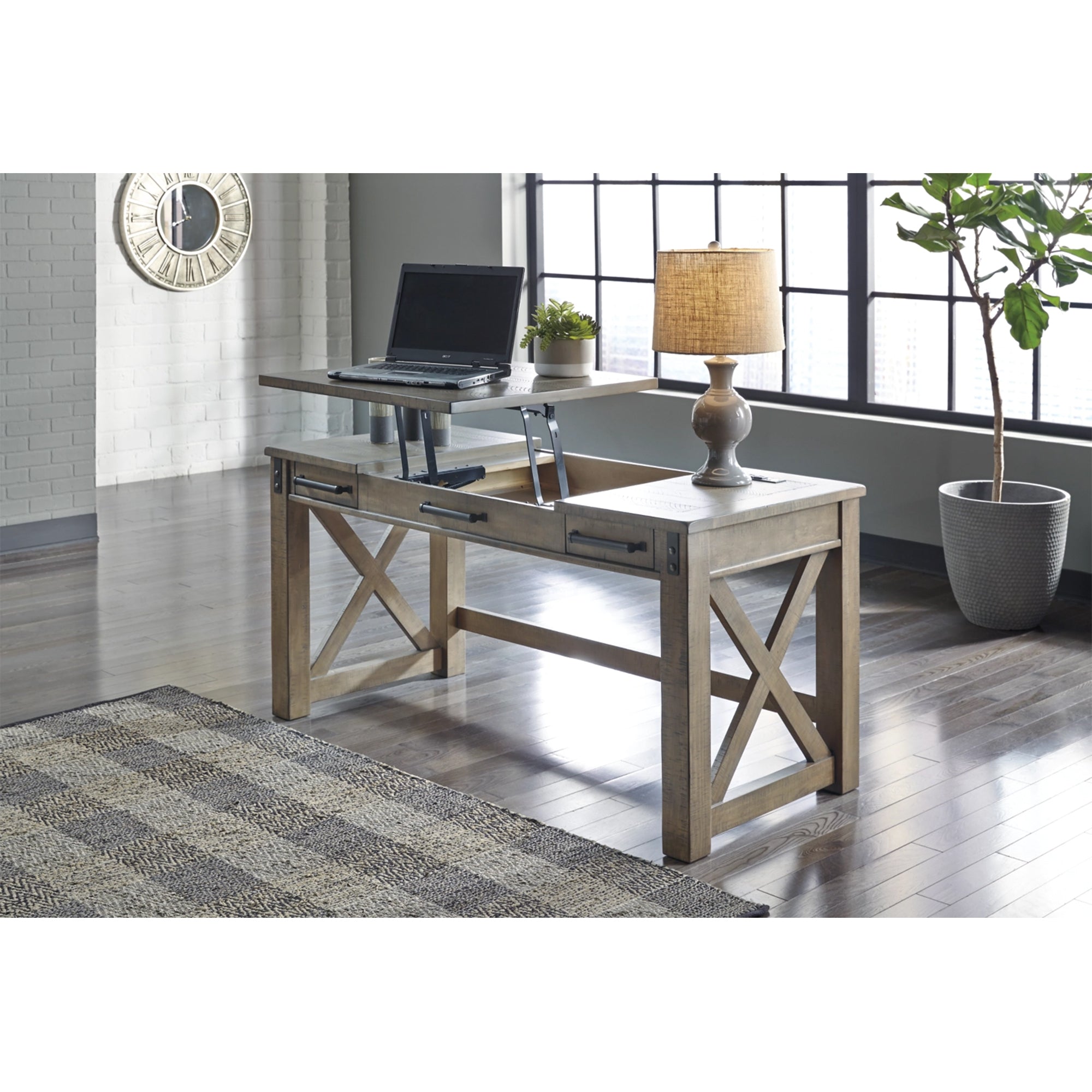 Rustic Home Office Lift Top Desk - Gray