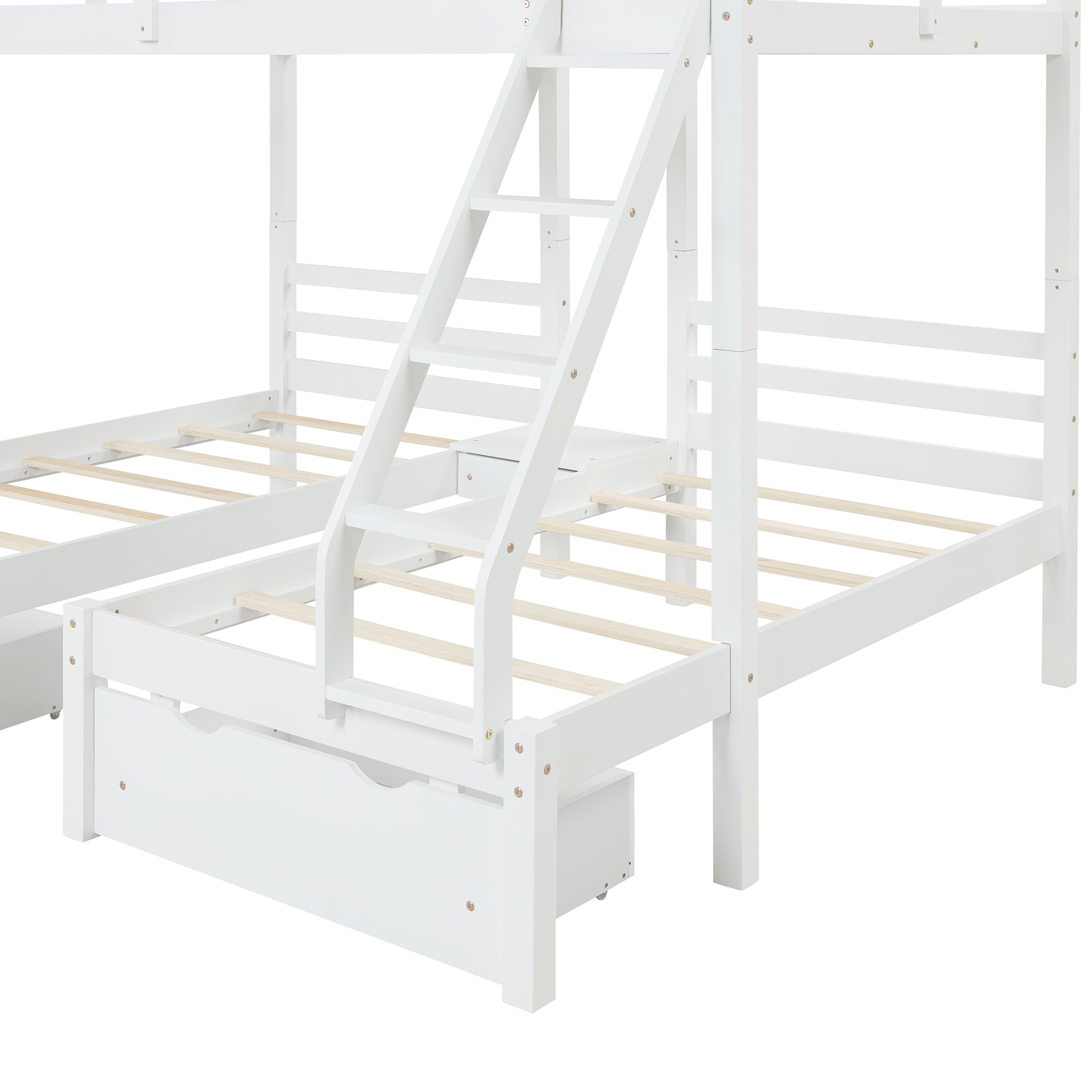 Full over Twin & Twin Bunk Bed with 3 Storage Drawers (96.8”x79”x68.3”) - White