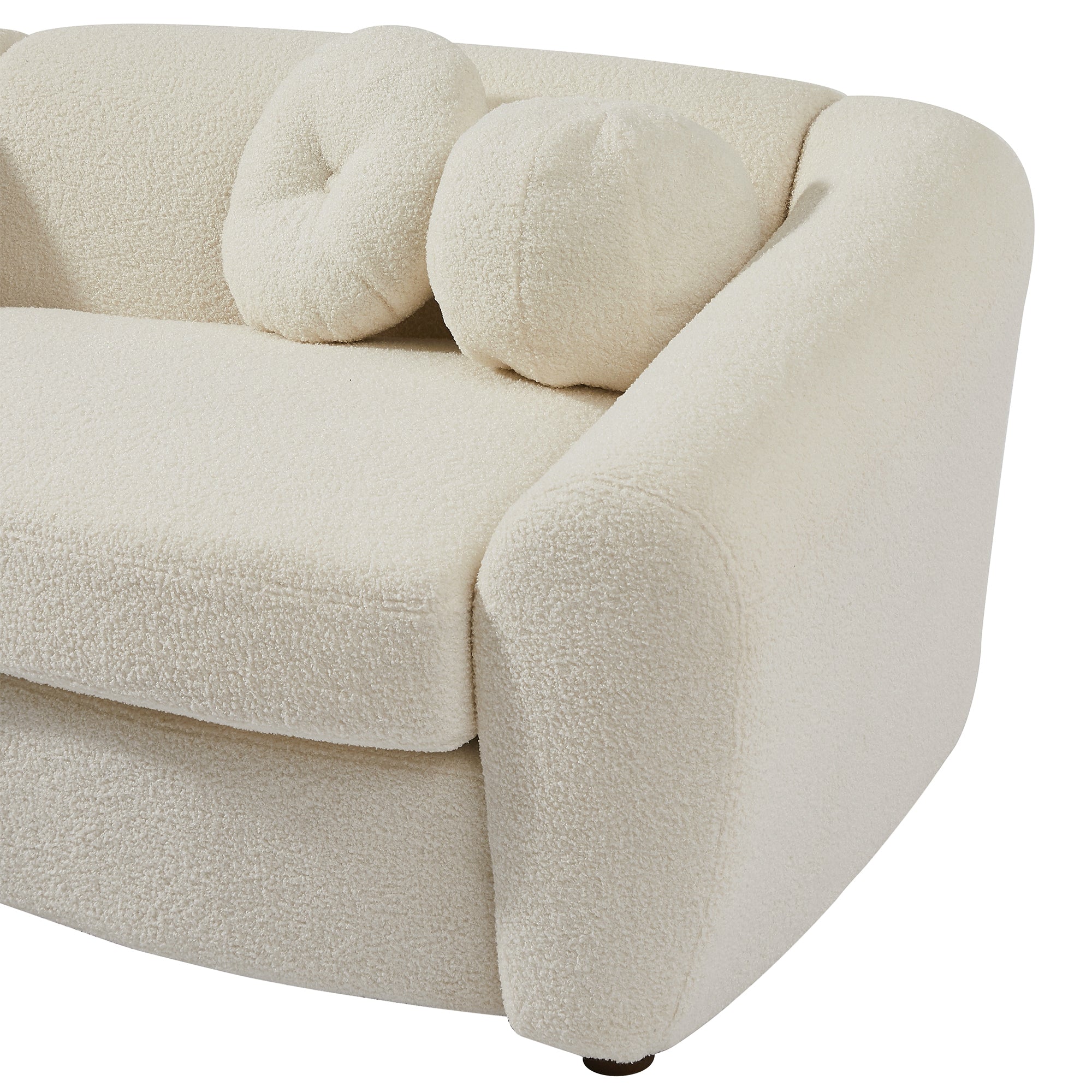 87.7" Modern Curved Sofa, Back Upholstered Couch with 5 Decorative Throw Pillows - Teddy Beige