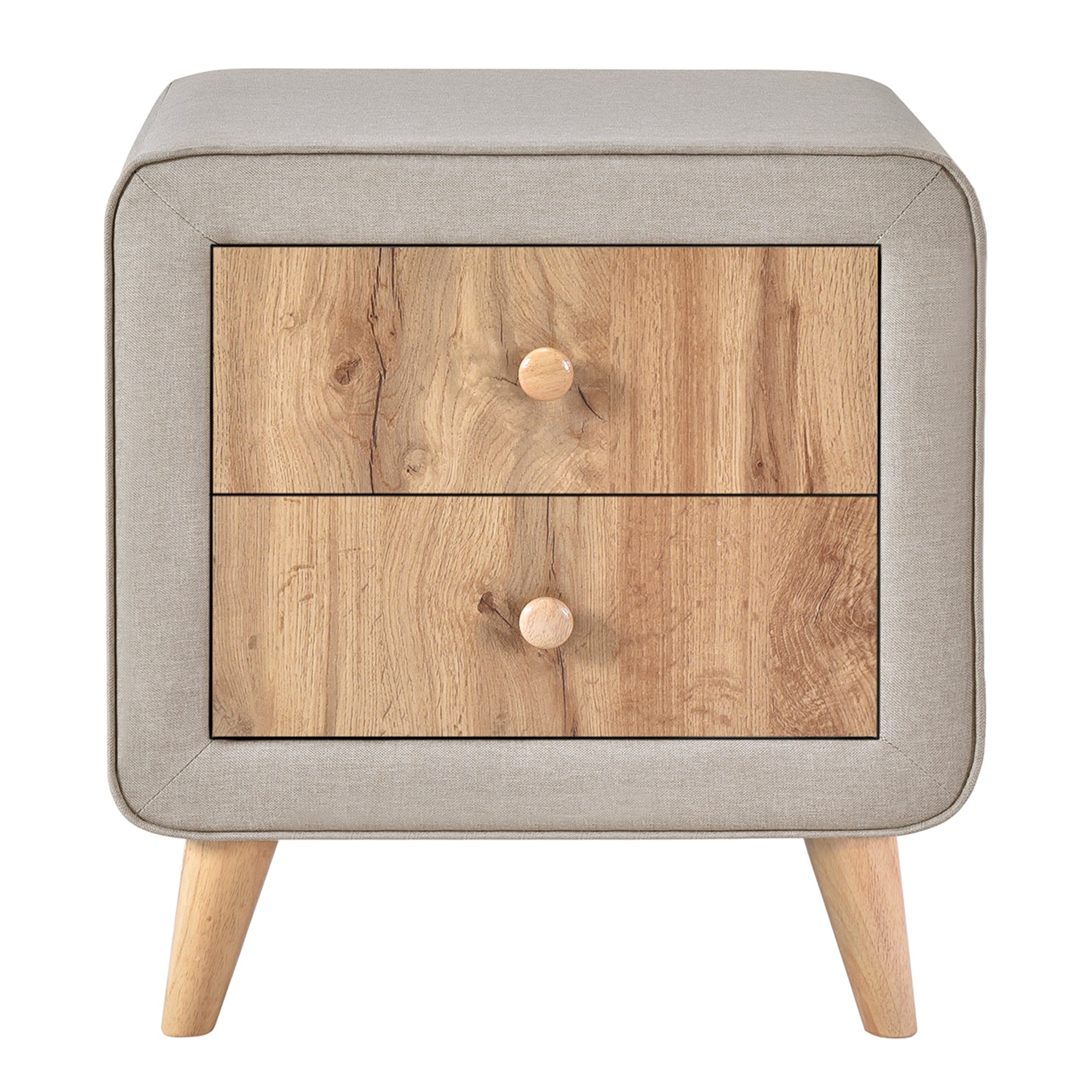 Upholstered Wooden Nightstand with 2 Drawers - Beige