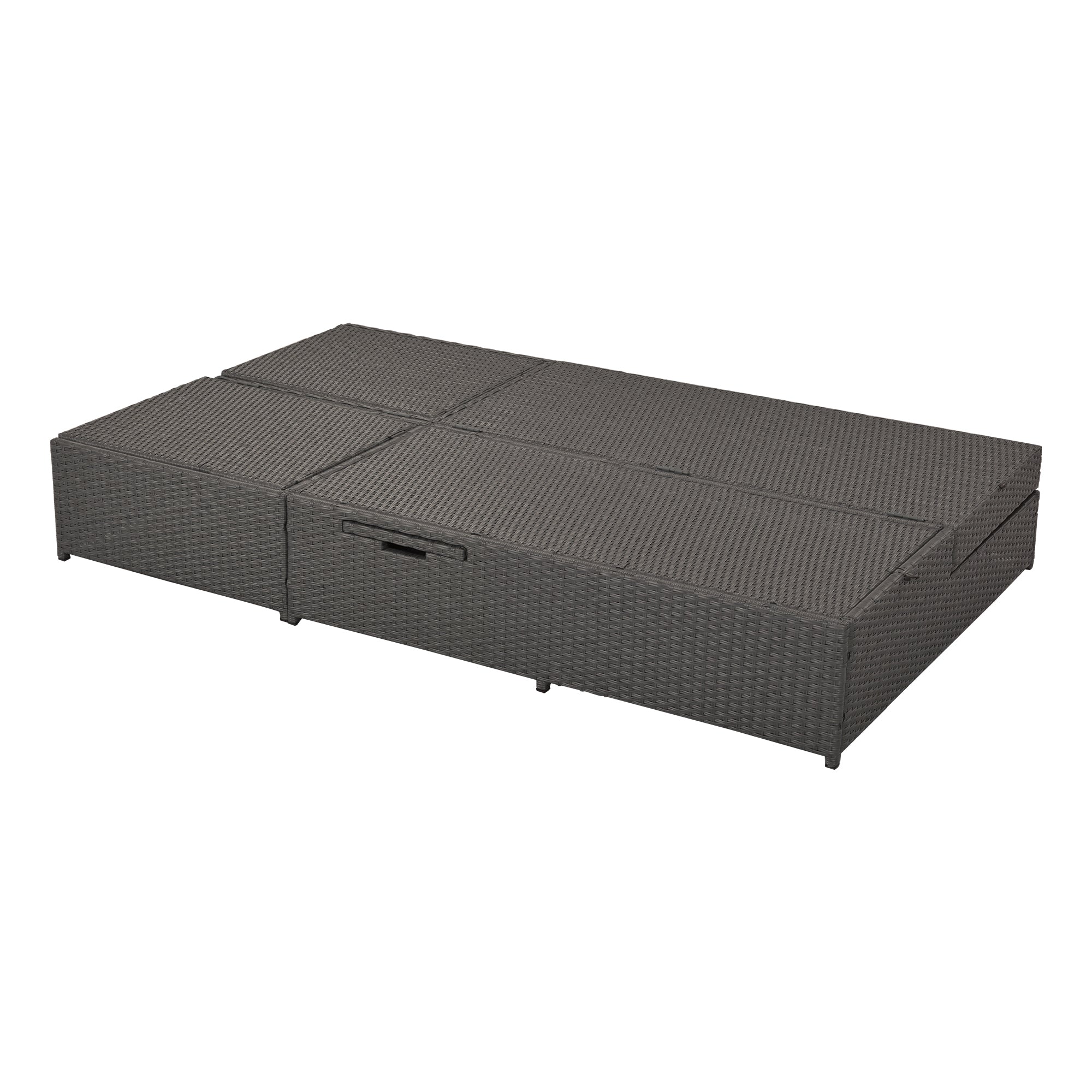 Outdoor Double Sun bed, Wicker Rattan Patio Reclining Chairs with Adjustable Backrest and Seat, Conversational Set for 2 Person - Gray