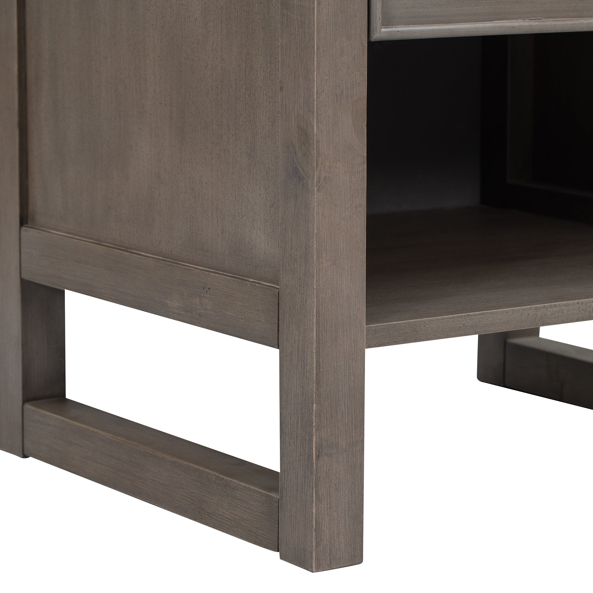 Wooden Nightstand with a Drawer and an Open Storage - Antique Gray