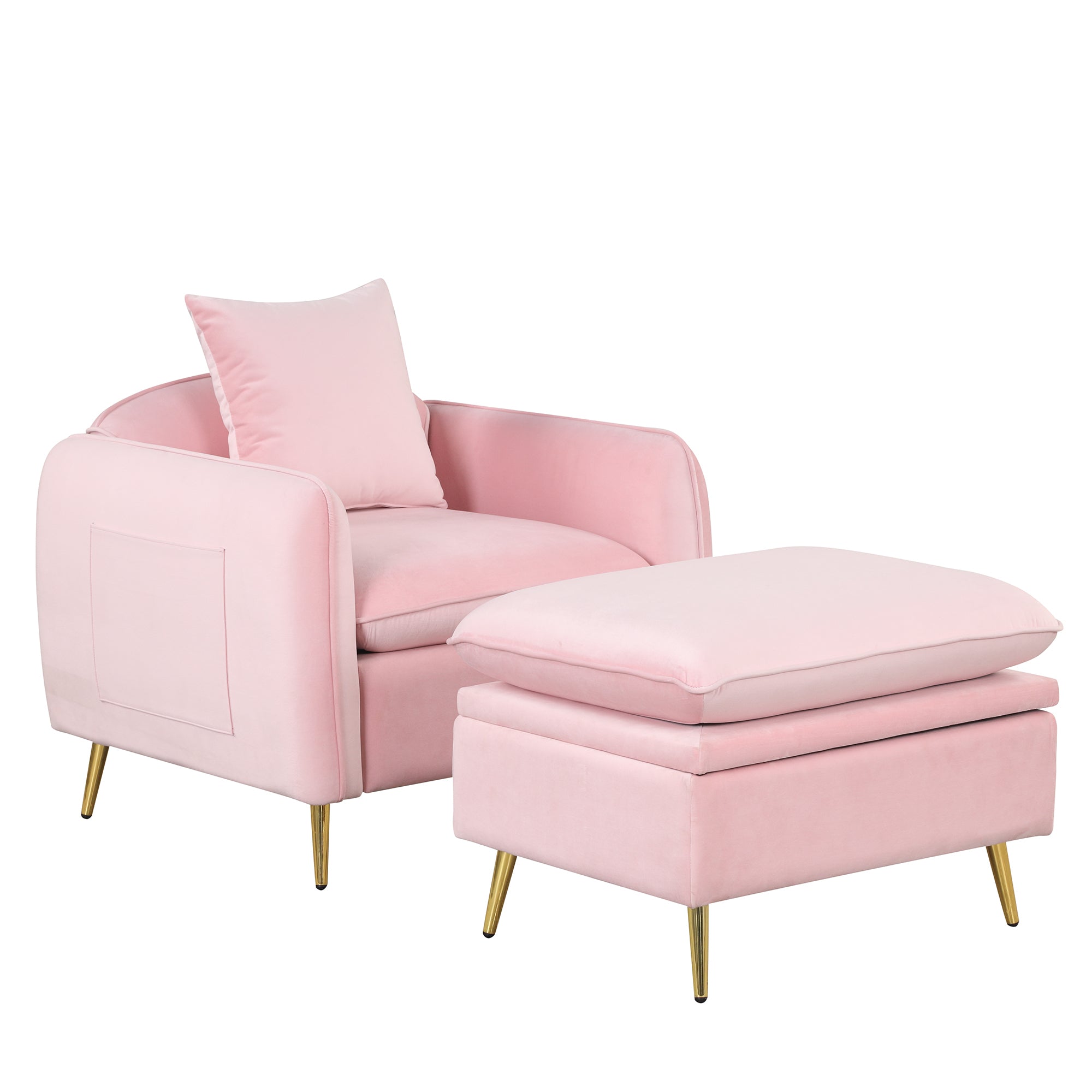 MAICOSY Modern Armchair with Ottoman Fabric Single Sofa Foot Rest & Pillow Pink