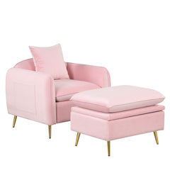 MAICOSY Modern Armchair with Ottoman Fabric Single Sofa Foot Rest & Pillow Pink