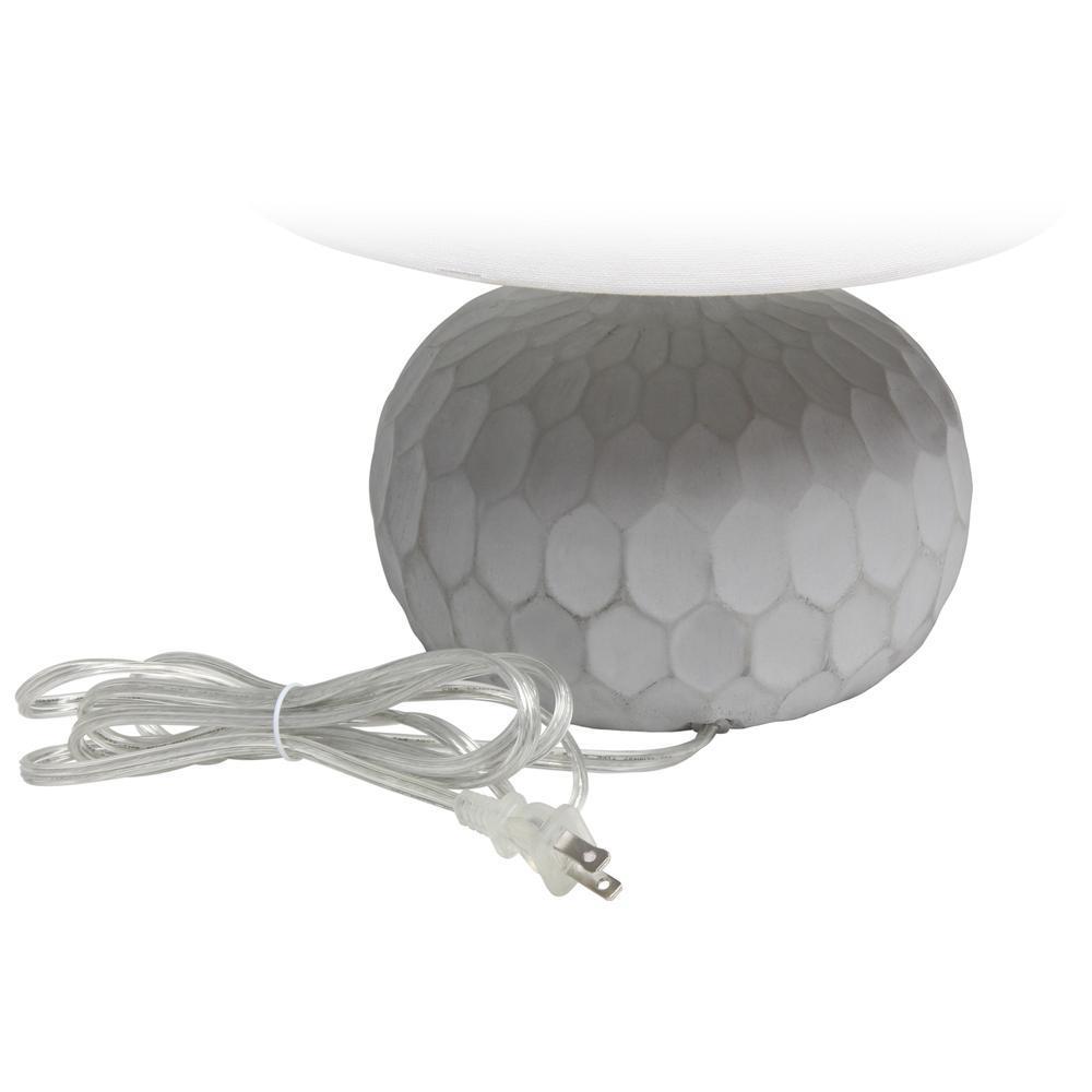 Textured Cement Base Table Lamp with Long White Fabric Drum Shade