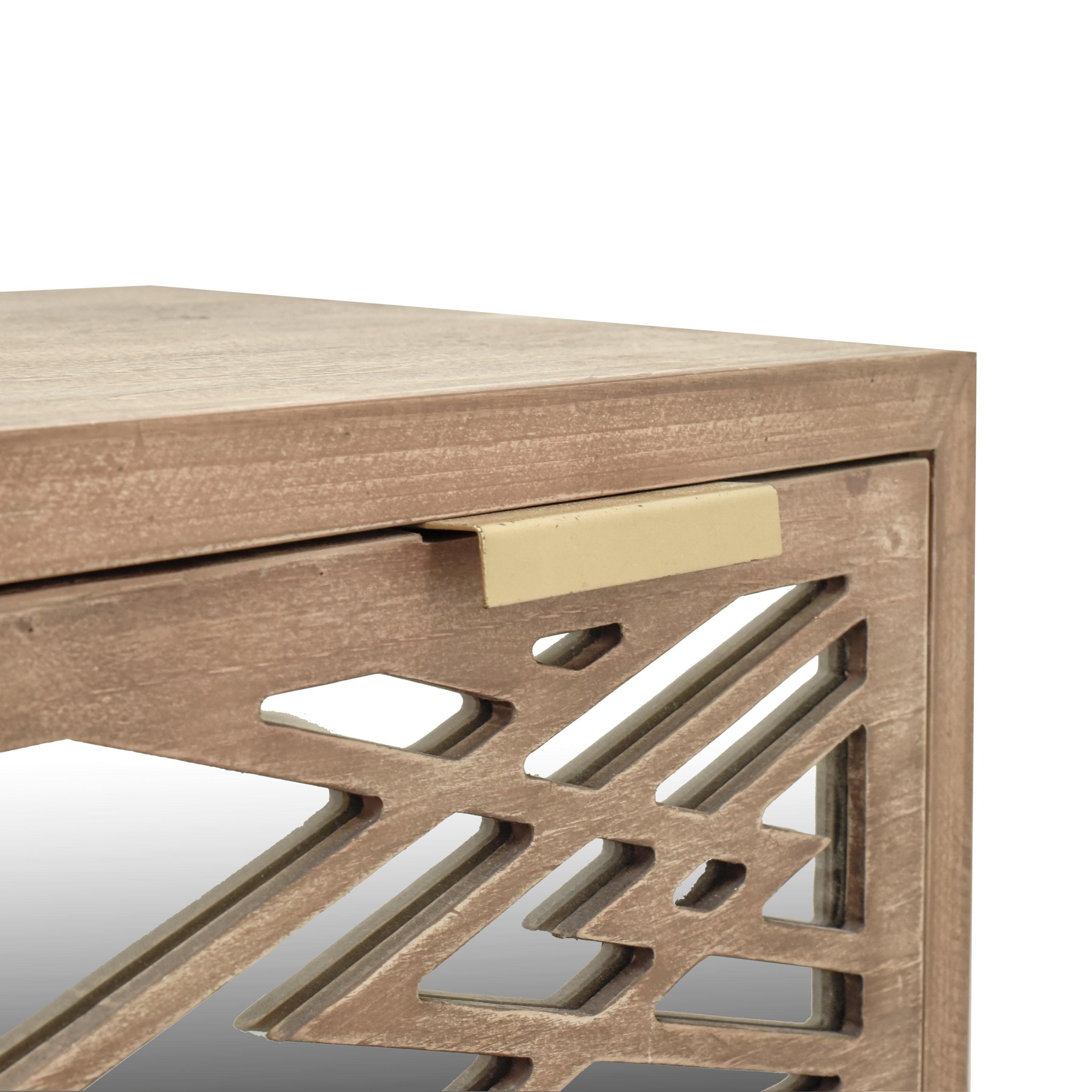 Wooden Storage Cabinet with 3 Drawers, Vintage Mirrored Cabinet - Natural