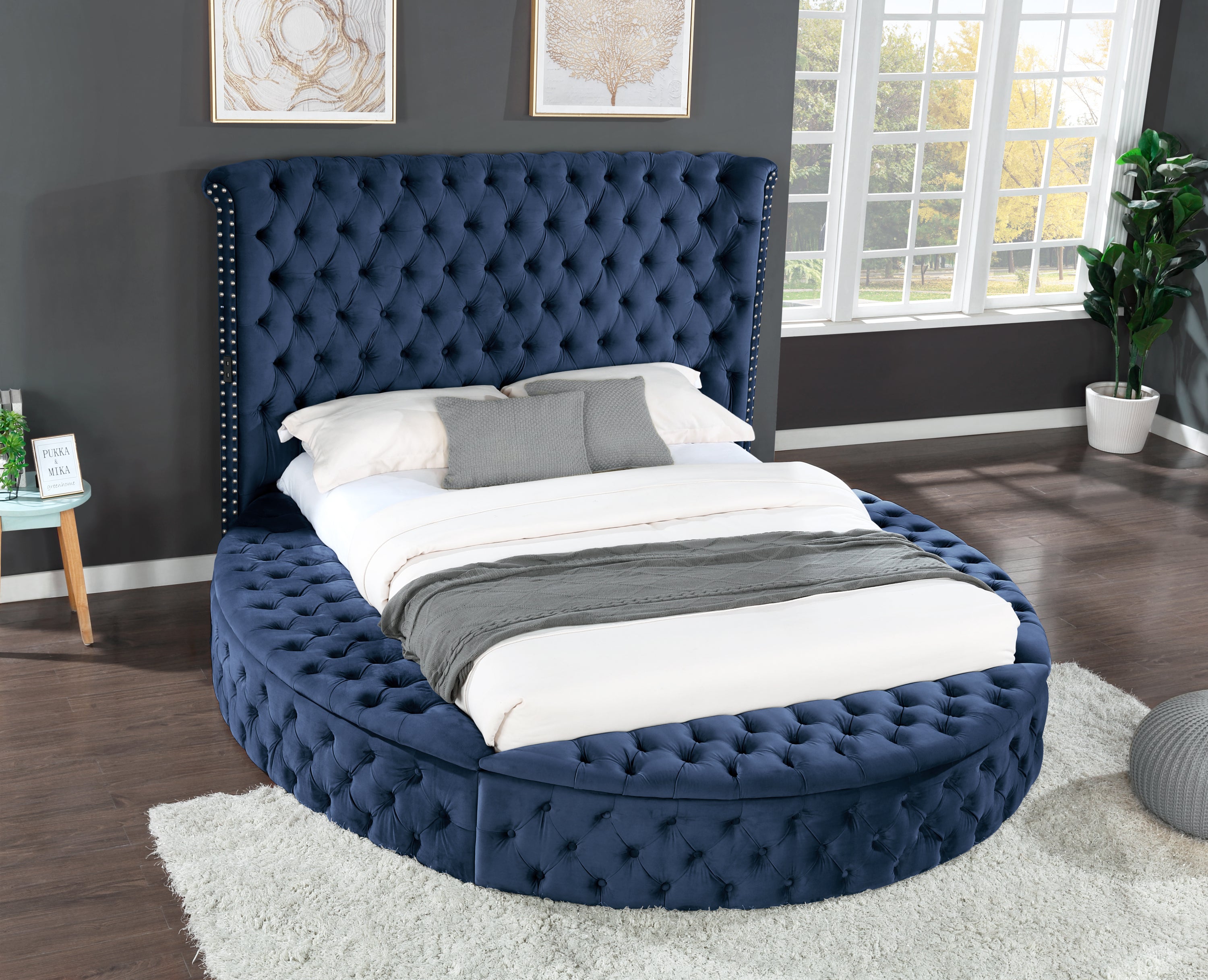 Hazel Queen Size Tufted Storage Bed made with Wood - Blue