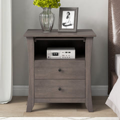 Multifunctional Storage Nightstand with 2 Drawers and an open cabinet - Grey