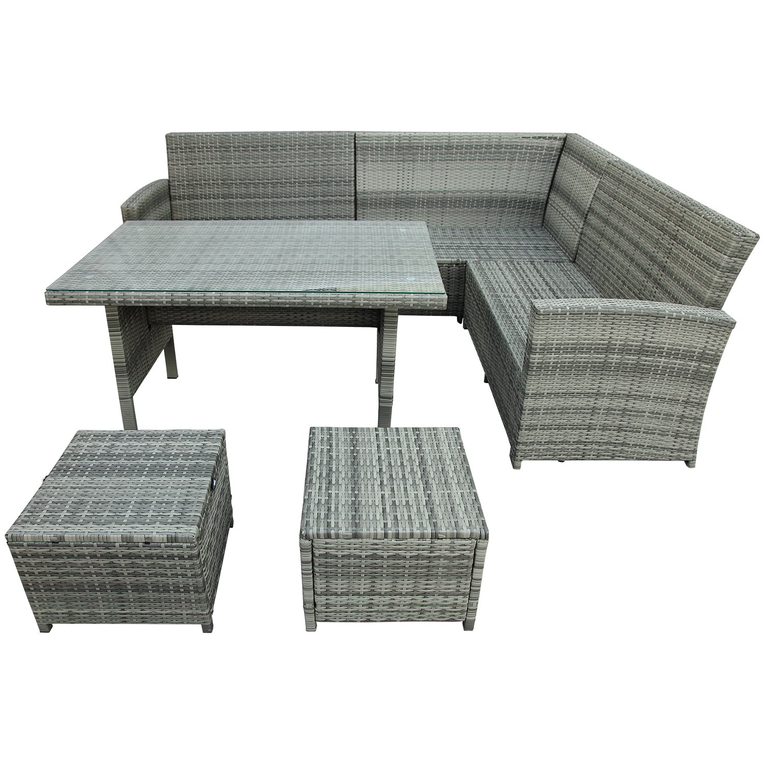 6-Piece Patio Furniture Set Outdoor Sectional Sofa with Glass Table, Ottomans for Pool, Backyard, Lawn - Gray