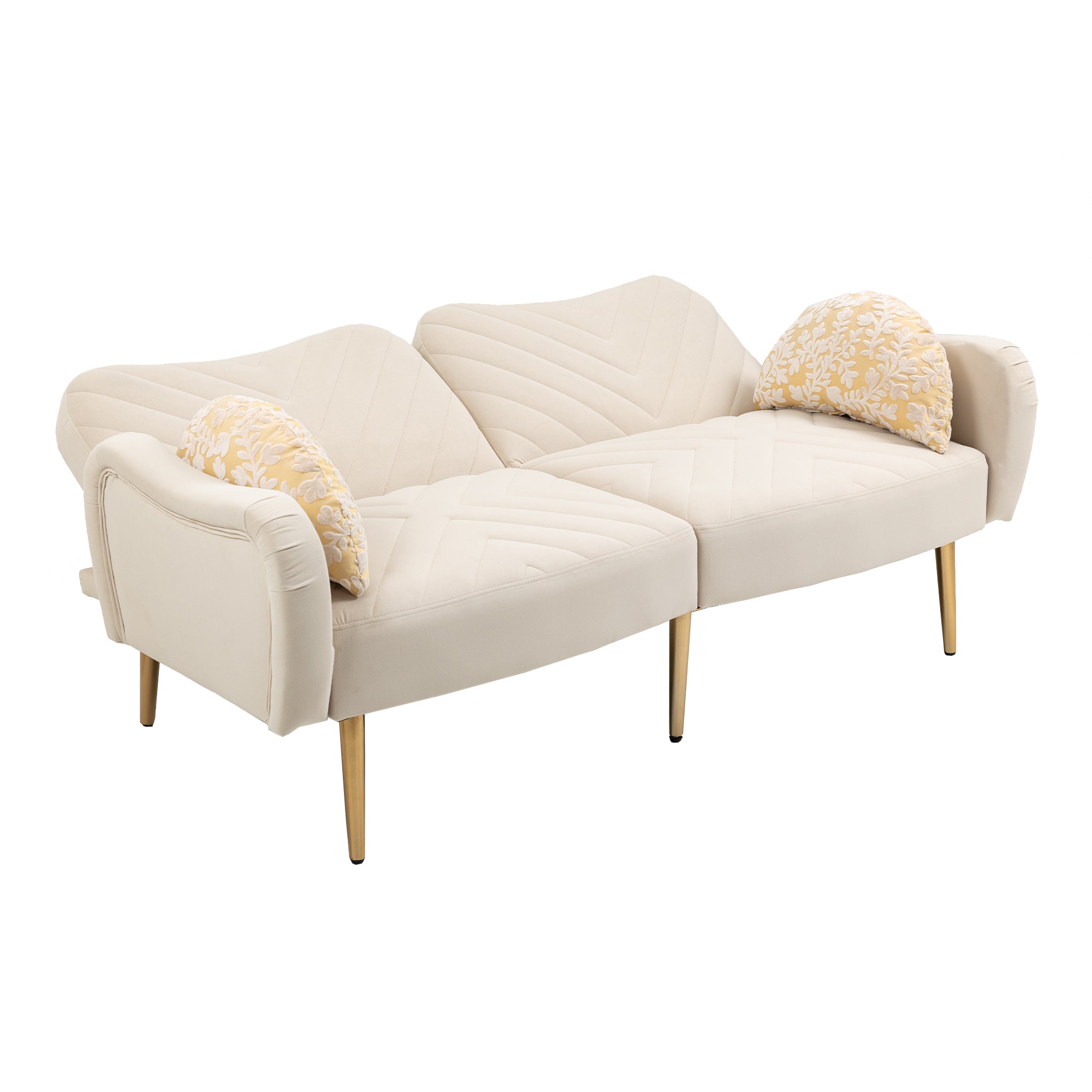 Loveseat Armrest 65 inch Modern Velvet Sofa with 2 Bolster Pillows - Beige