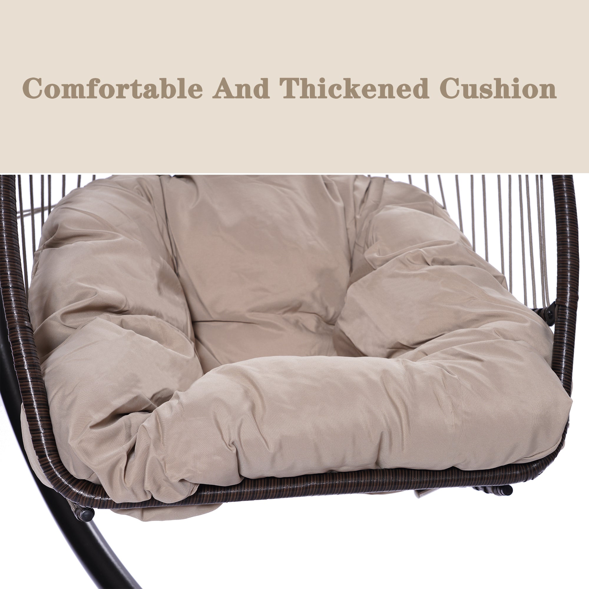 Outdoor Patio Rattan Swing Hammock Egg Chair With C Type Bracket + Cushion And Pillow