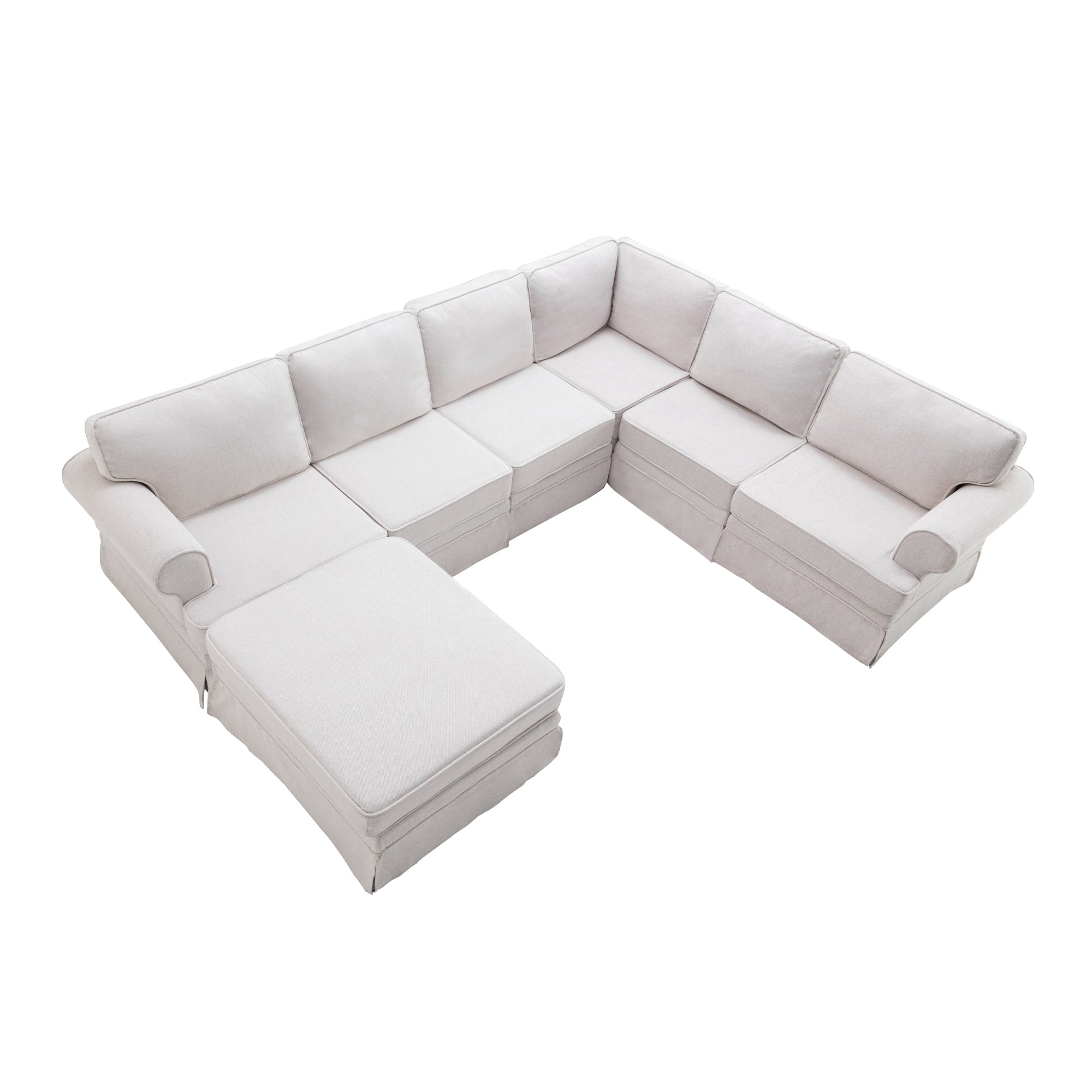 109.4" Fabric Upholstered Modular Sofa Collection, Sectional Couch with removable Ottoman  - Light Beige