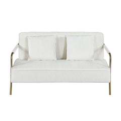 56" Width Modern Upholstered Pleated Velvet Loveseat Comfy 2 Seater Small Sofa Couch with Gold Metal Legs 2pcs Throw Pillows for Living Room,Small Spaces,Apartment, Bedroom,Office,Beige