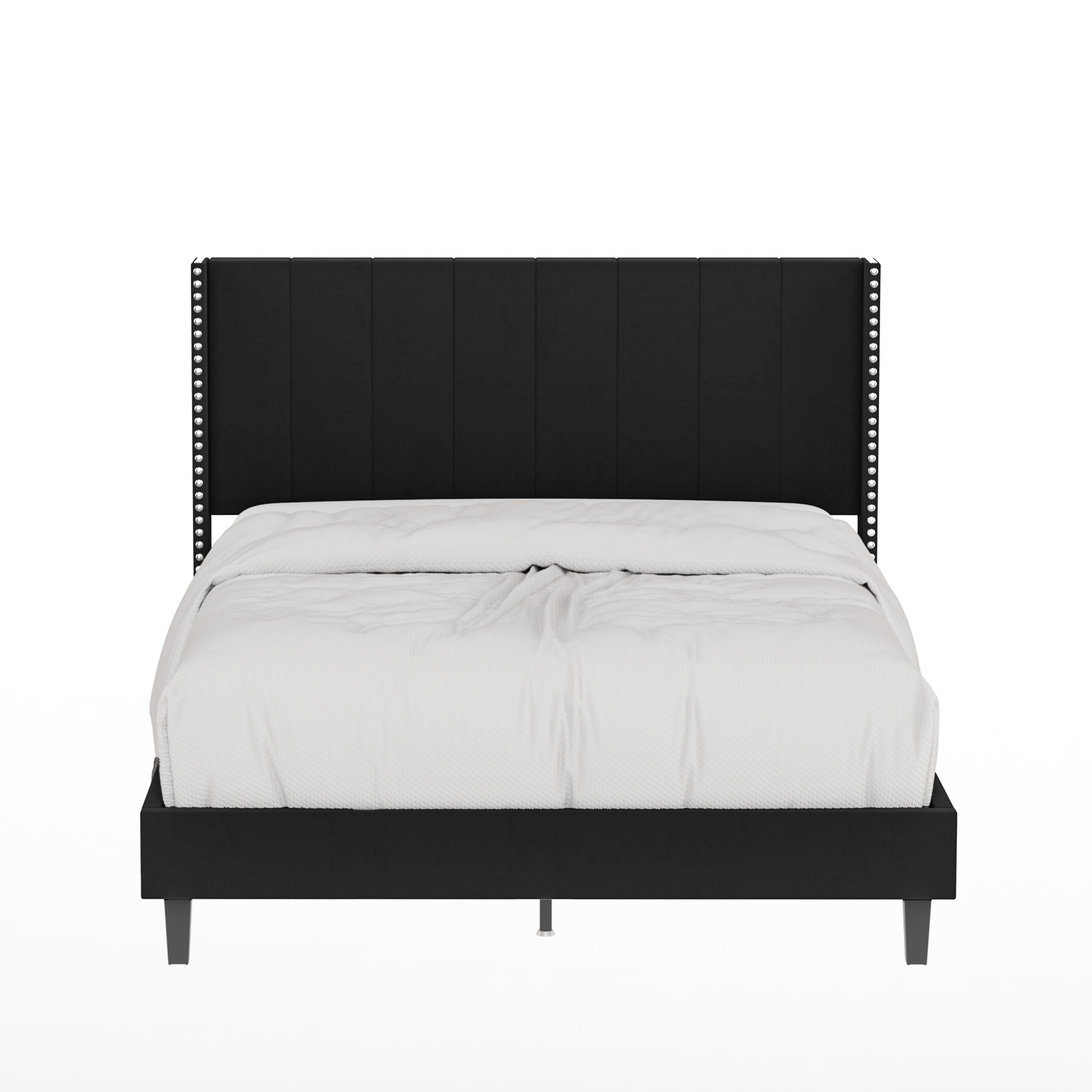 Elegant Queen Size Velvet Bed Frame - Black