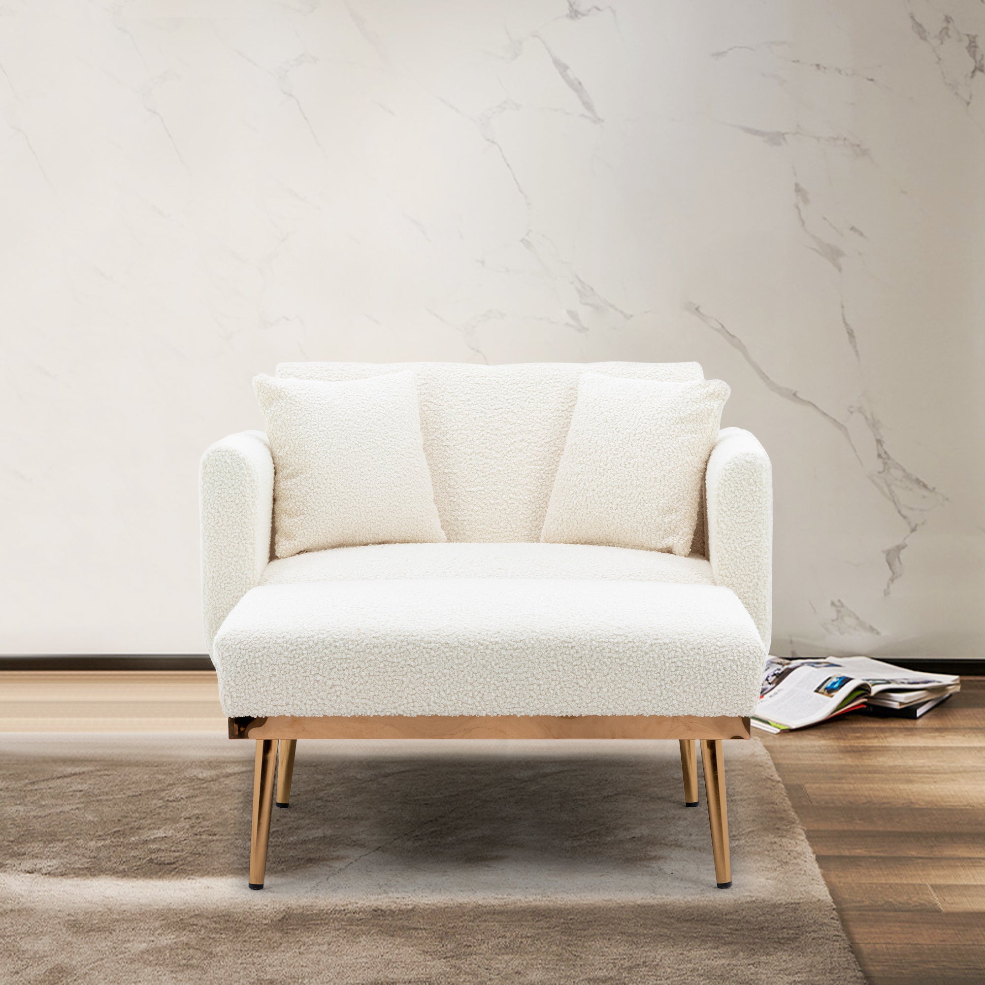 Teddy Accent Chair, Lounge Chaise - White