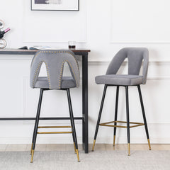 Contemporary Velvet Upholstered Connor 28" Bar Stool & Counter Stools - Set of 2 (Gray)