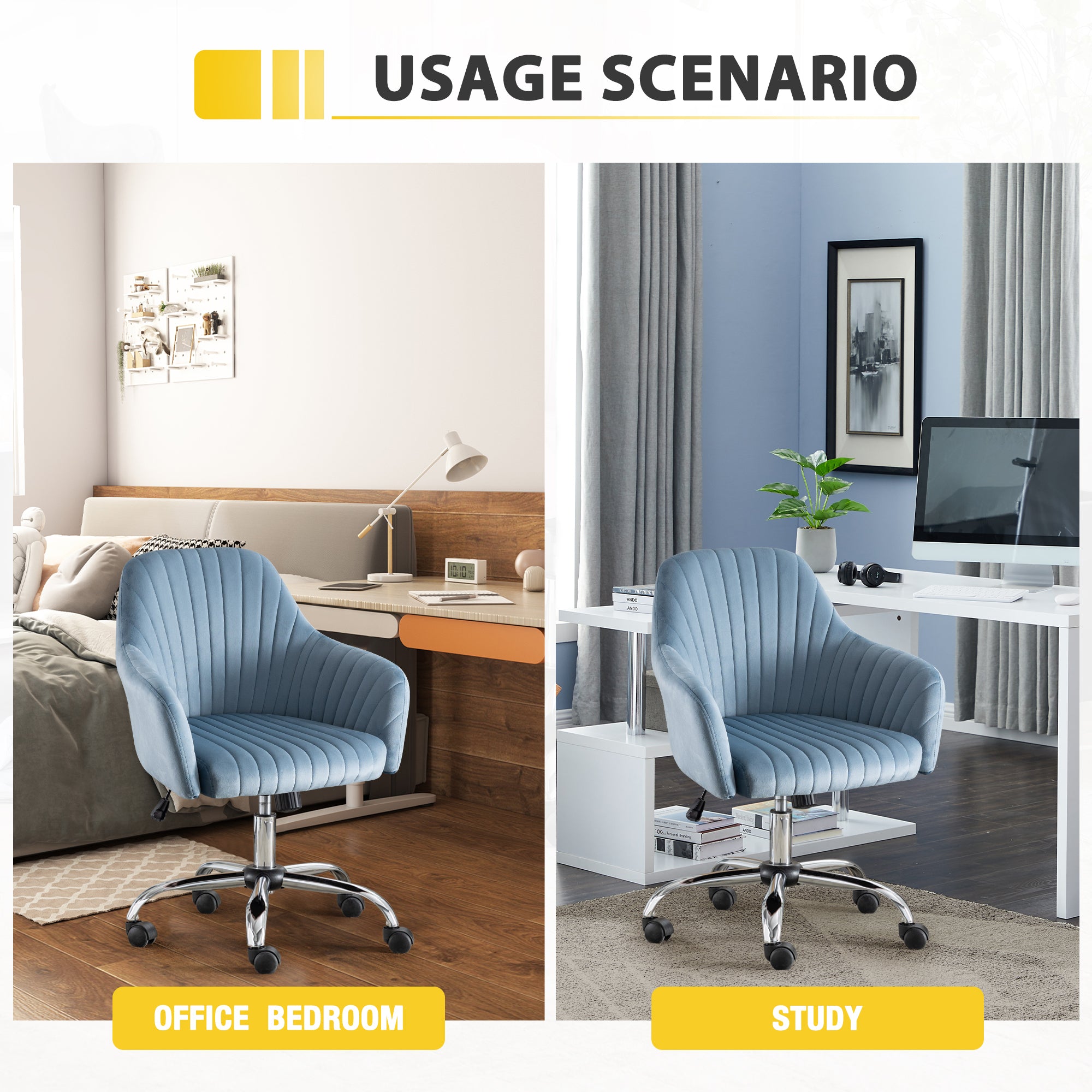 Modern Home Office Leisure Chair with Adjustable Velvet Height - Light Blue